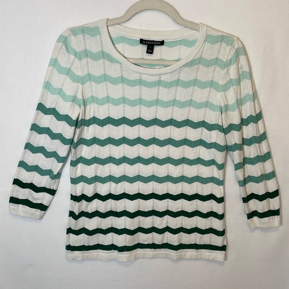41 Hawthorn Sweaters - 41 Hawthorn Grinda Pointelle Chevron Pullover Sweater White Green Women Small
